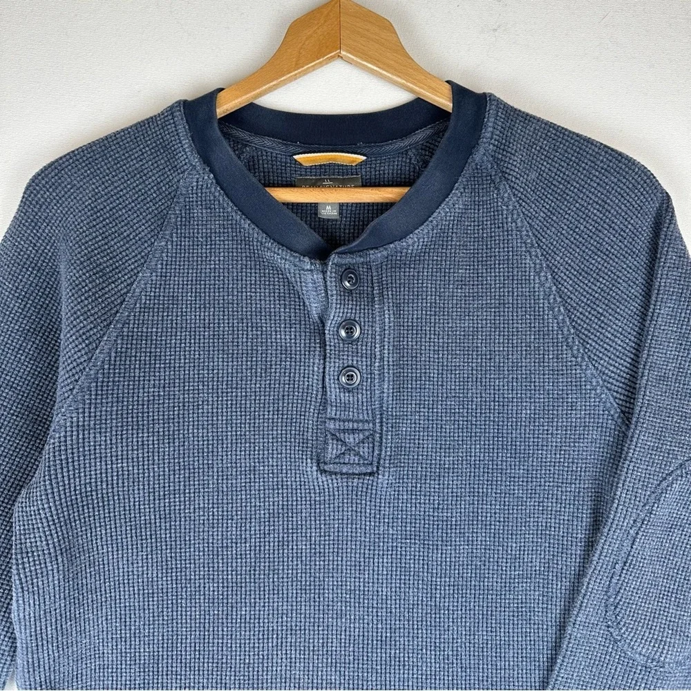 LL Bean Signature Waffle Henley Thermal Shirt Elbow Patch Gorpcore